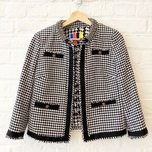 MSGM Tweed Houndstooth Blazer Black White Alexander McQueen 42 IT 6 US‎